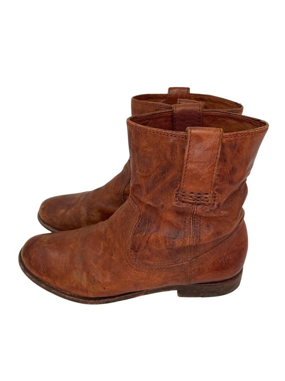 Frye Brown Leather Shortie Pull-On Ankle Boots Anne Size 6.5